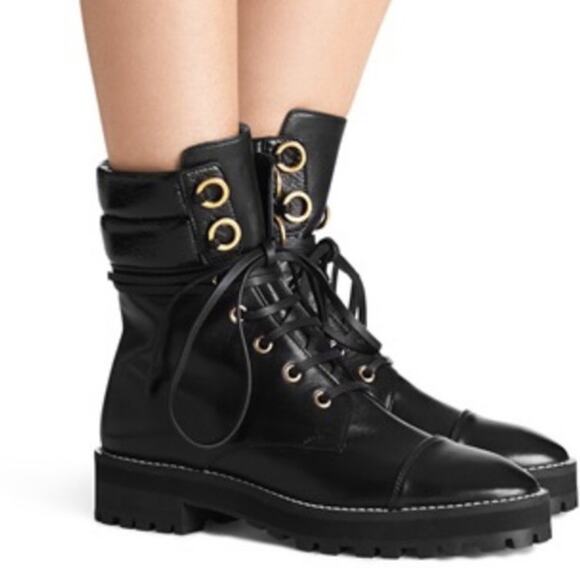 Worn TWICE! With Box $590 Stuart Weitzman Lexy Combat Boot Marked 37 Fits 7.5 - Picture 1 of 14